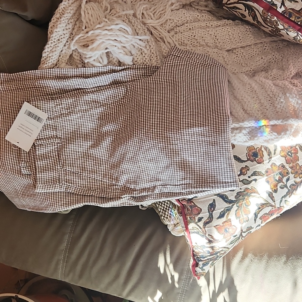NWT Everlane Wide-Leg Pants in Stretch Linen, Deep Taupe Mini Gingham, Size 8 - Picture 10 of 14